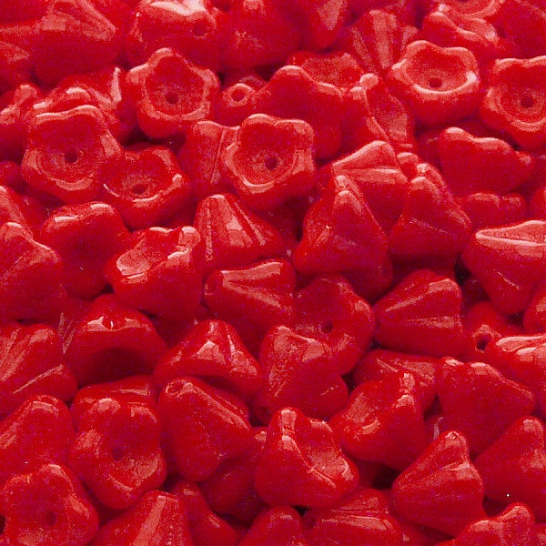 30pcs Tchèque Verre Pressé Cloche Fleur Perles 6x8mm Opaque Corail Rouge