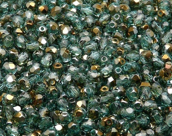 100pcs Czech Fire-Polished Faceted Glass Beads Round 4mm Light Green Aquamarine Valentinit (A 13-23)