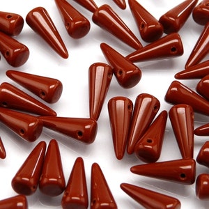 30pcs Czech Pressed Glass Spike Beads 5x13mm Opaque Chocolate