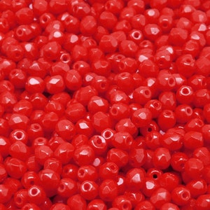 100pcs Czech Fire-Polished Faceted Glass Beads Round 4mm Opaque Red Coral
