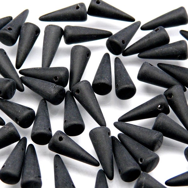 30pcs Czech Pressed Glass Spike Beads 5x13mm Jet Matte