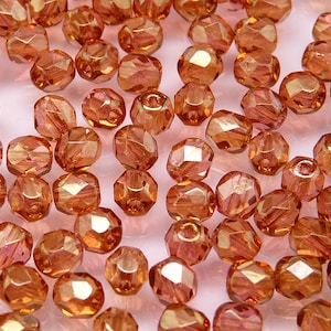 50pcs Czech Fire-Polished Faceted Glass Beads Round 6mm Crystal Red Luster