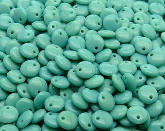 50pcs Czech Pressed Glass Lentil Beads 6mm Opaque Turquoise Green