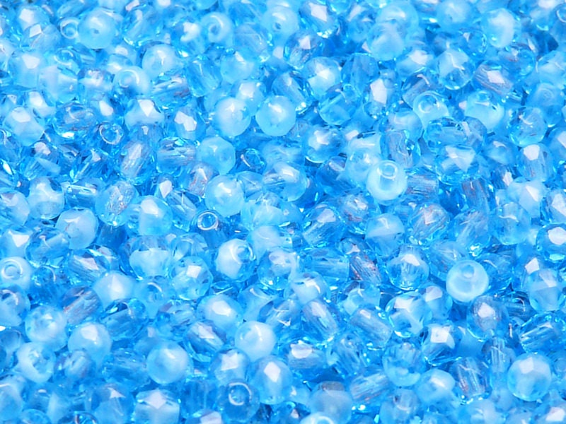 25 Perles Facettes De Bohème Crystal Aquamarine Lined 6mm - Preciosa, Fabriqué En France