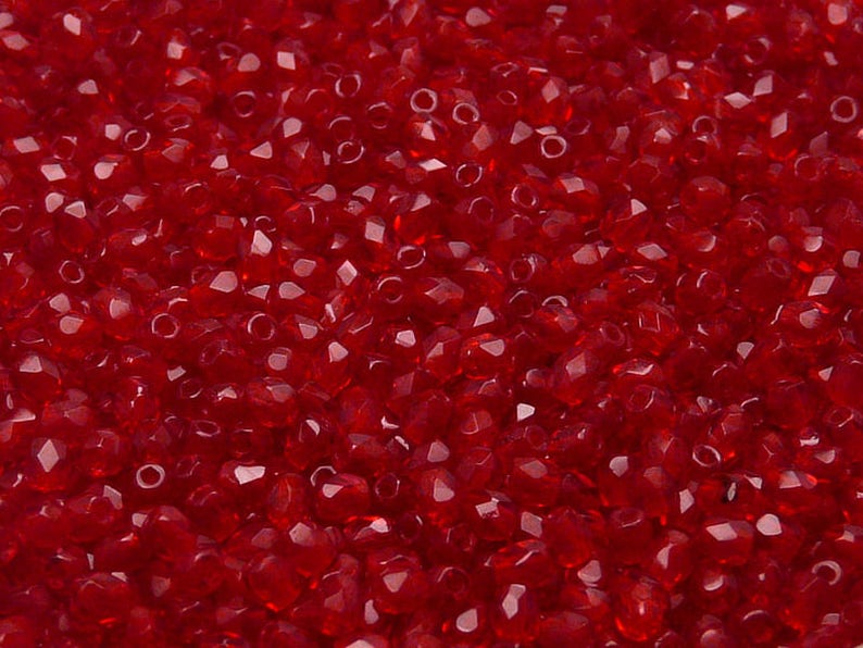 100pcs Czech Fire-Polished Faceted Glass Beads Round 3mm Ruby