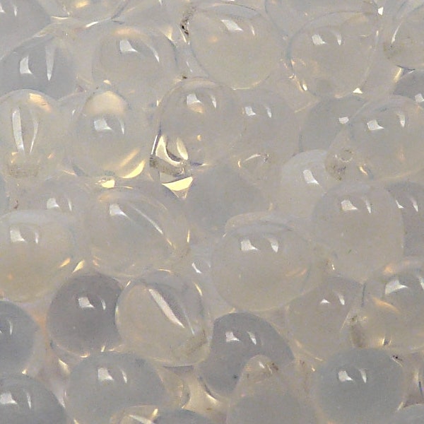 10pcs Czech Pressed Glass Teardrop Beads 10x14mm White Opal