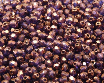 100pcs Czech Fire-Polished Faceted Glass Beads Round 4mm Crystal Violet Vega Luster