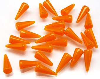 30pcs Czech Pressed Glass Spike Beads 5x13mm Orange Opal