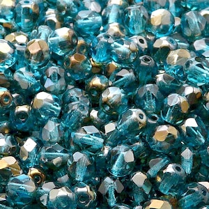 50pcs Czech Fire-Polished Faceted Glass Beads Round 6mm Light Aquamarine Valentinit
