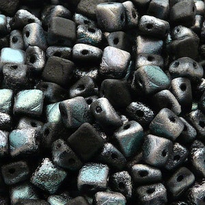 40 Stück Tschechische Zwei-Loch-Druckglasperlen Silky 6mm Jet Celsian Etched