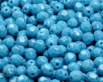 50pcs Czech Fire-Polished Faceted Glass Beads Round 6mm Opaque Turquoise Blue