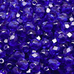50 pezzi perle di vetro sfaccettato ceco lucidato a fuoco rotonde 6 mm blu cobalto (A 11-19)