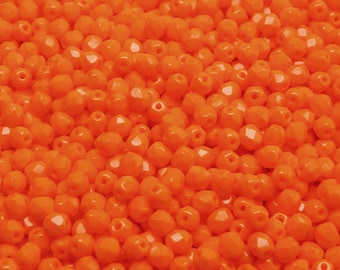 100pcs Czech Fire-Polished Faceted Glass Beads Round 4mm Opaque Orange