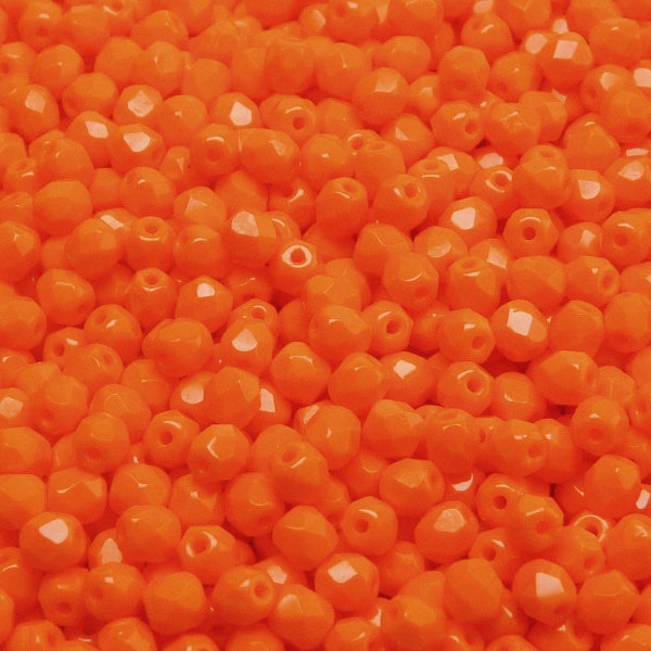 100pcs Czech Fire-Polished Faceted Glass Beads Round 4mm Opaque Orange