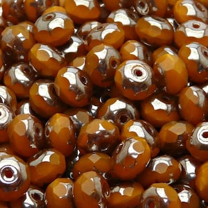 20pcs Czech Fire-Polished Faceted Glass Rondelle Beads 9mm Orange Opal Matte Platinum Luster
