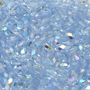 50 perle di vetro ceco sfaccettato lucidato a fuoco oliva 6x4 mm zaffiro chiaro AB