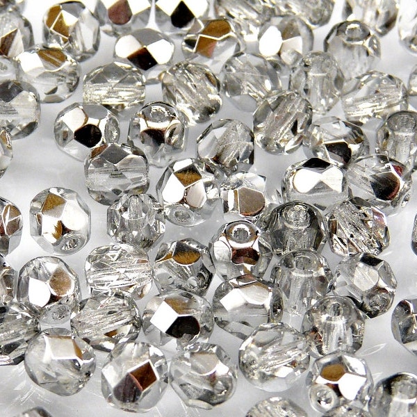 Perles de verre à facettes polies au feu tchèques ronds 6mm Crystal Labrador (50pcs, 240pcs, 1200pcs, 3600pcs)