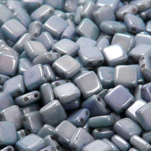 40pcs Two Hole Pressed CzechMates Glass Tile Beads 6mm Opaque Blue Ceramic Look