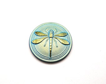 1pc Czech Hand Made Art Glass Button Cabochon Dragonfly