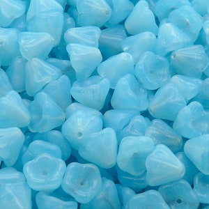 30pcs Czech Glass Pressed Bell Flower Beads 6x8mm Aqua Opal