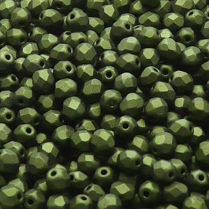 80pcs Czech Fire-Polished Faceted Glass Beads Round 5mm Jet Green Luster Matte