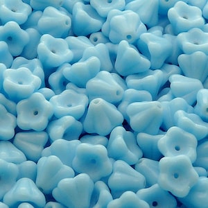 30pcs Czech Glass Pressed Bell Flower Beads 6x8mm Opaque Turquoise Blue