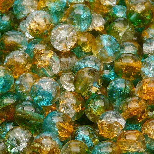 25pcs Czech Pressed Glass Cracked Round Beads 8mm Crystal Orange Aqua Blue Two Tone Luster Coating (48004)