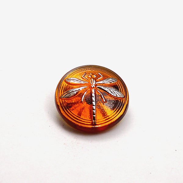 1pc Czech Hand Made Art Glass Button Cabochon Dragonfly Round  18mm Topaz (CAB004-15070silver)