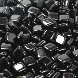 40pcs Two Hole Pressed CzechMates Glass Tile Beads 6mm Jet