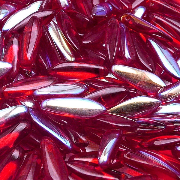 30pcs Czech Pressed Glass Dagger Beads 5x16mm Ruby AB