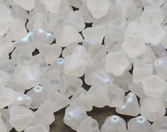 30pcs Czech Glass Pressed Bell Flower Beads 6x8mm Crystal AB Matte