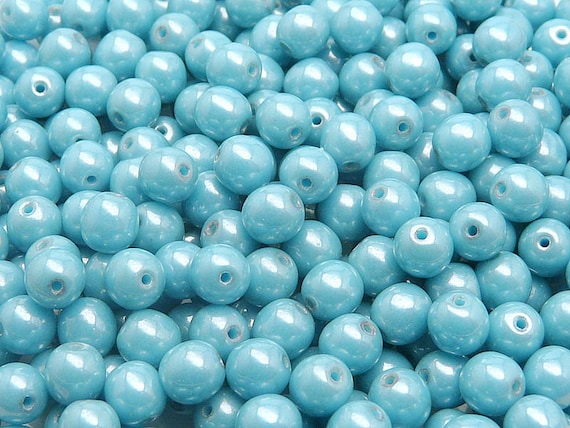 50pcs Czech Pressed Glass Beads Round 6mm Opaque Turquoise Blue