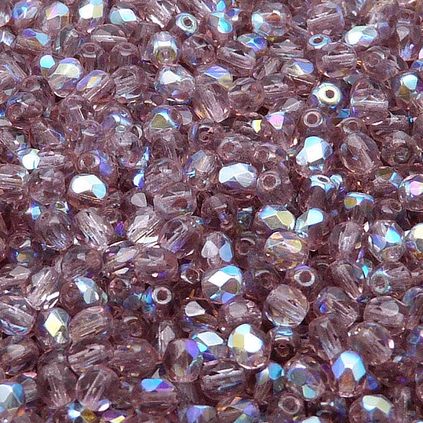 100pcs Czech Fire-Polished Faceted Glass Beads Round 4mm Light Amethyst AB