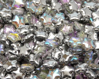 40pcs Czech Pressed Glass Star Beads 8mm Crystal Silver Rainbow