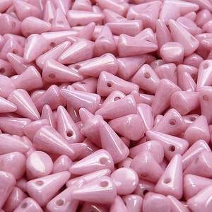 50pcs Czech Pressed Glass Spike Beads 5x8mm Opaque Light Rose Ceramic Look