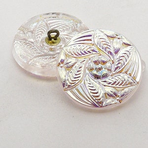 1pc Czech Hand Made Art Glass Button Flower Round 27mm Rosaline AB (BUT016-3583)