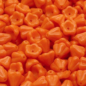 30pcs Czech Glass Pressed Bell Flower Beads 6x8mm Opaque Orange
