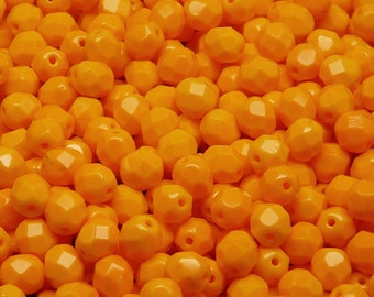 50pcs perles de verre à facettes tchèques polies au feu rondes 6mm orange opaque