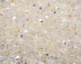100pz Perline Di Vetro Sfaccettato Lucidato A Fuoco Ceco Rotonde 4mm Cristallo AB (A 13-16)