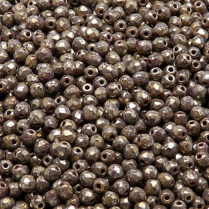 100pcs Czech Fire-Polished Faceted Glass Beads Round 3mm Opaque Dark Amethyst Picasso