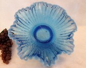 Fenton Hearts and Flowers Blue Opalescent Glass 11 quot Bowl in Excellent Condition
