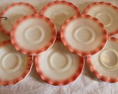 Set of 8 Hazel Atlas 5 5 8 quot Pink and White Crinoline Saucers - Excellent Condition