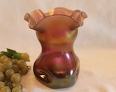 Antique Amethyst Iridescent Glass 6 quot Pinched Vase - Likely Loetz or Kralik