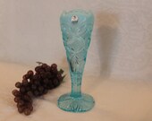 Fenton Art Glass 8.5 quot Trumpet Vase - Blue Opalescent, Elite, Pillow and Sunburst in Excellent Condition
