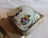 Chinese Hand Painted Porcelain Shard Silver Plate 5.5 quot Trinket or Jewelry Box