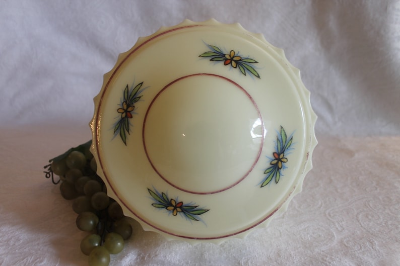 Antique Custard Yellow Glass Replacement Shade for Pendant Light with Hand Painted Flowers