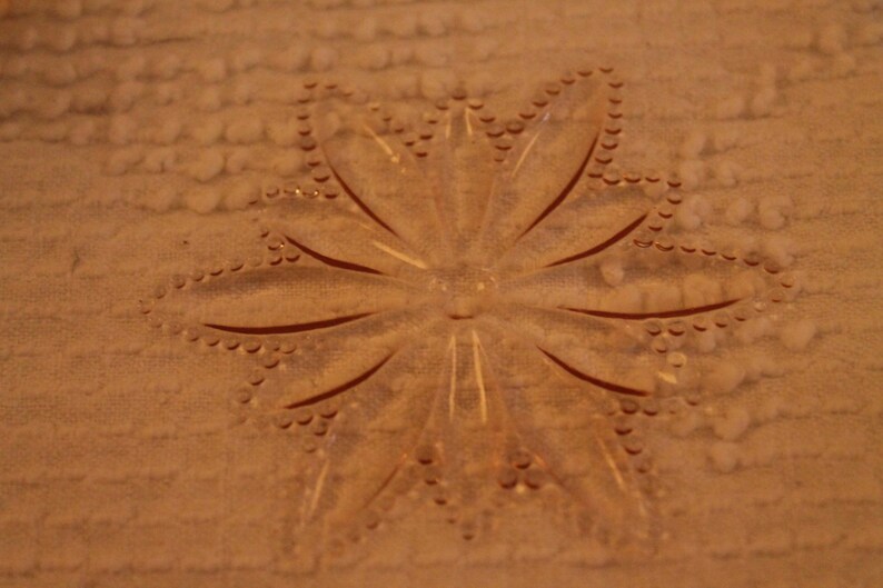 Pink Depression Glass 7.5 Hot Plate or Trivet with Single Beaded Flower Center Medallion