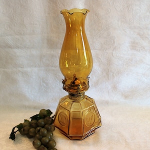 Fostoria Amber Glass Oil Lamp - Frosted Coins