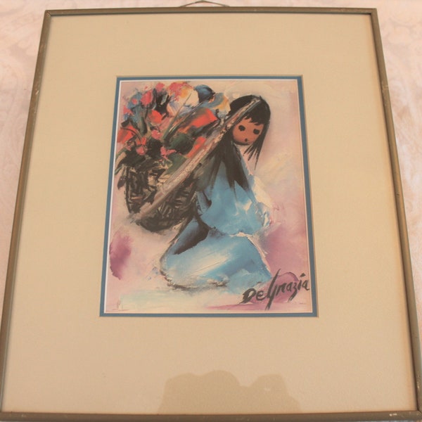 Vintage Ted DeGrazia Framed Lithograph titled "Beautiful Burden" - 13" by 15" including frame