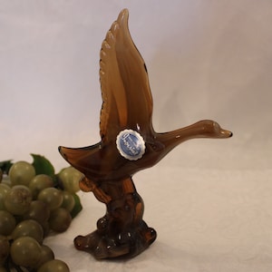 Heisey Glass by Imperial Mallard Figurine with Wings Up - Caramel Slag Glass in Excellent Condition